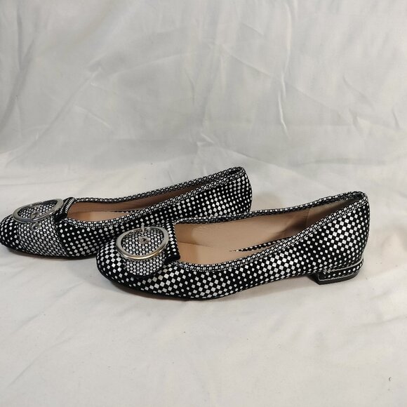 Stuart Weitzman Lovebuck Flats in Black & White Optic Nappa - Picture 1 of 7